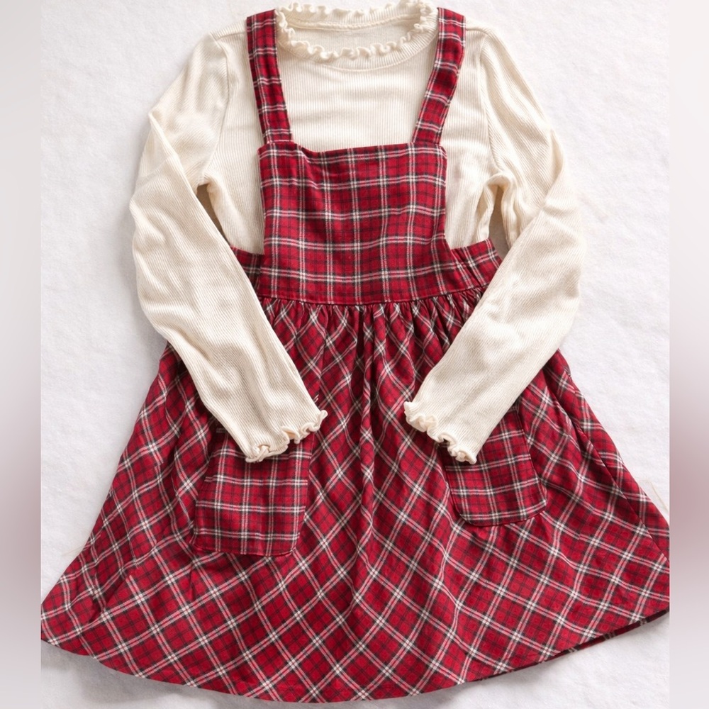 Carters Girls Plaid Jumper Dress Set Red Cream 5T Holiday Outfit